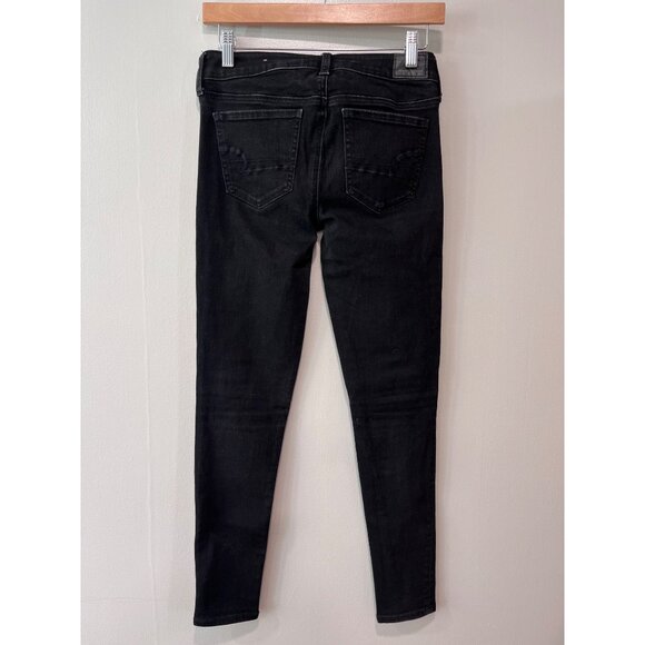 American Eagle Outfitters Womens Black Skinny Jeans Size 2 Distressed Knee Denim - Picture 6 of 11